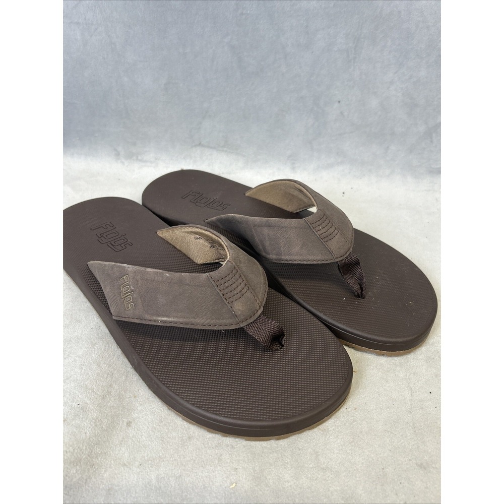 FLOJOS Men's Size 8 Flip Flop Sandals Dark Brown Shoes Beach Vacation Walking